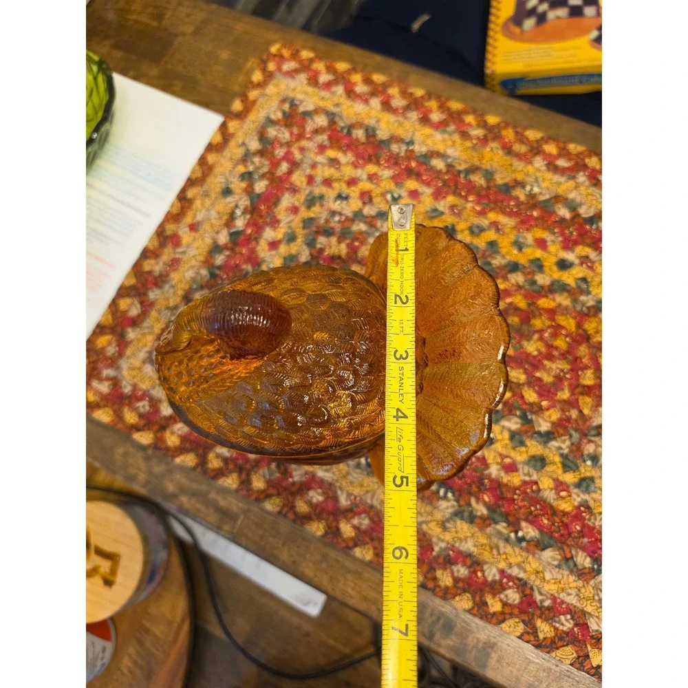 L.E. Smith Amber Glass Turkey Dish Vintage Lidded Jar